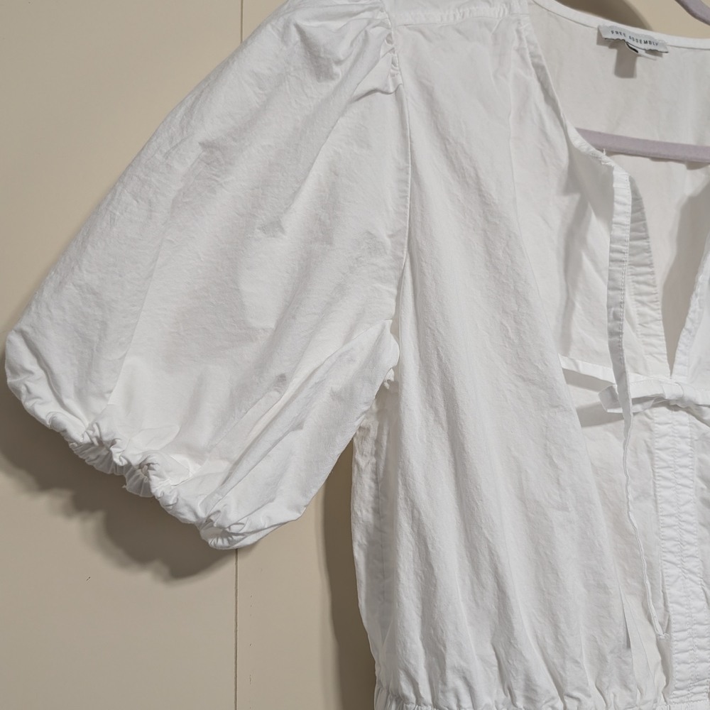 Women’s White Midi Dress with Eyelet Hem Puff Sleeve Cottage Core Size M - Picture 5 of 10